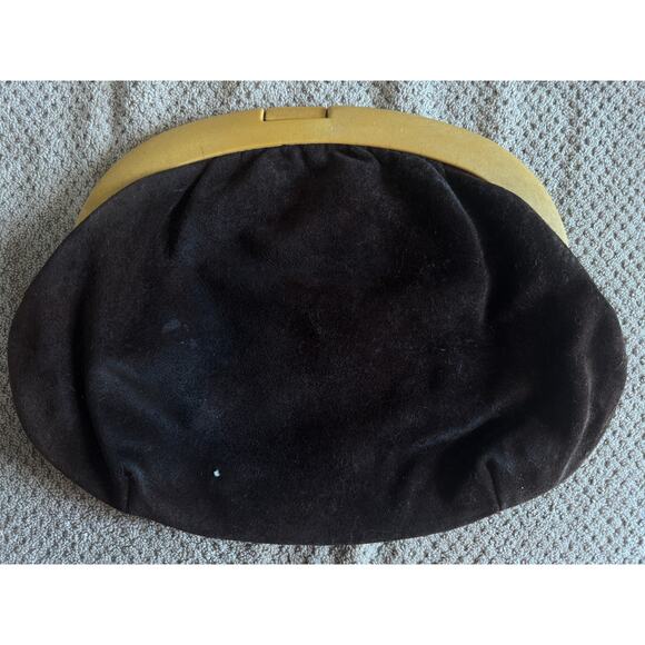 Vintage Italy B. Altman & Co. Chocolate Suede Acrylic Clutch Handbag - Picture 3 of 3